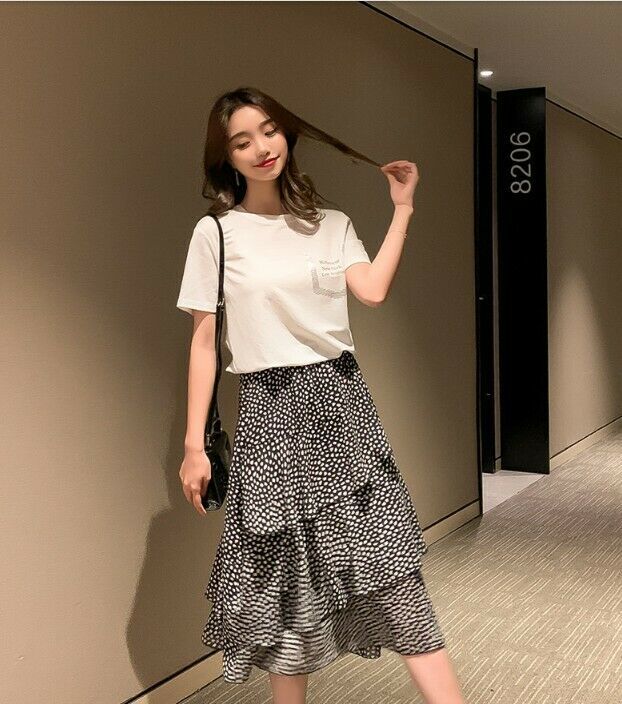 2019 Summer Korean Fashion Polka Dot Long Asymmetrical Hem A-line ...