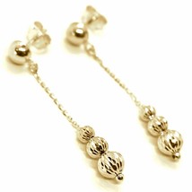 18K YELLOW GOLD PENDANT EARRINGS THREE FACETED WORKED BALLS SPHERES - $411.16