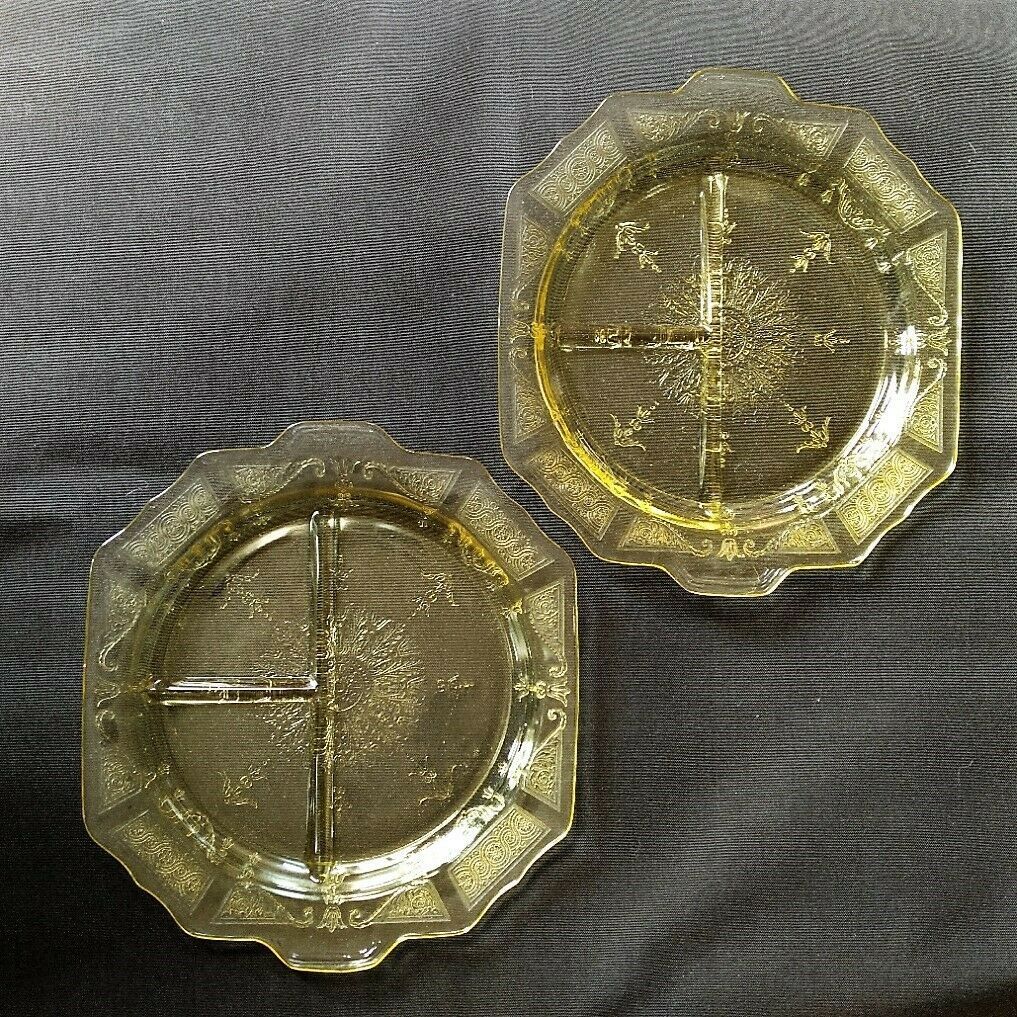 Primary image for Anchor Hocking Depression Glass Set of 2 Divided Grill Plate Princess Amber 10"