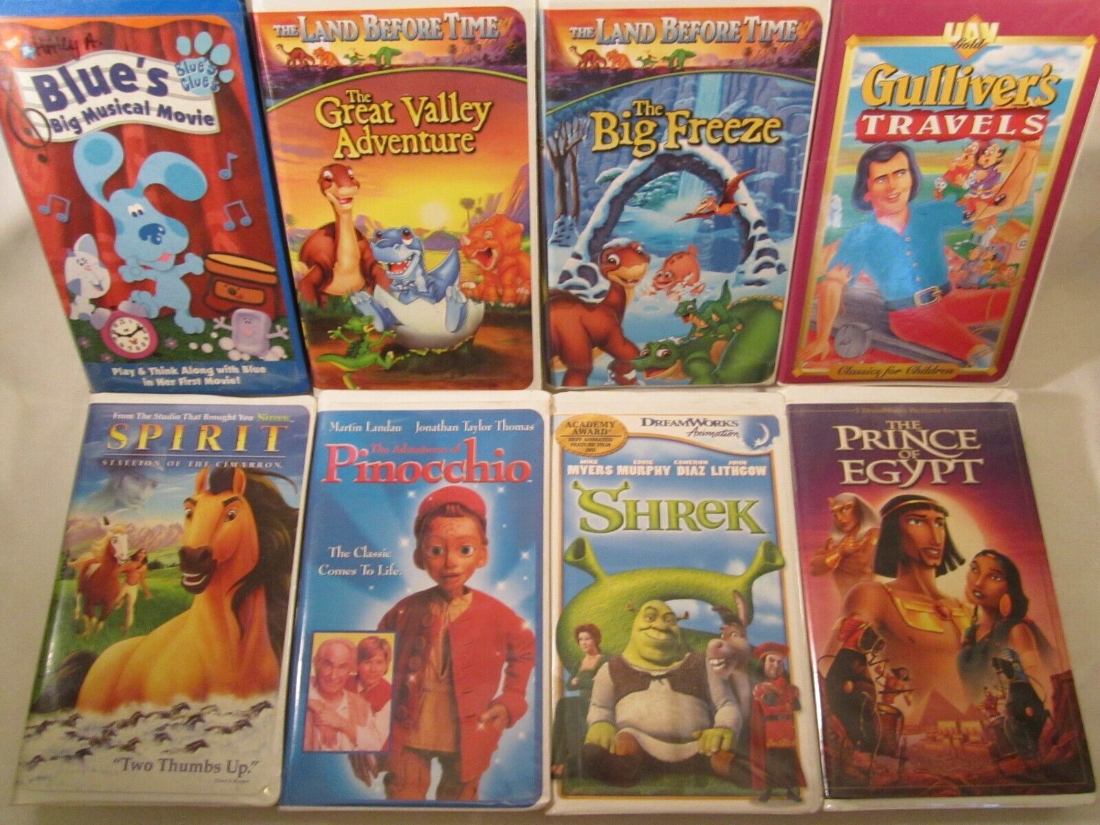 Lot of 8 VHS DISNEY CARTOONS Gulliver SHREK Blue's SPIRIT Pinocchio ...