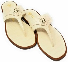 Tory Burch Womens Croc Leather Thong Welt Flat Sandals Flip Flops, Cream... - $186.96