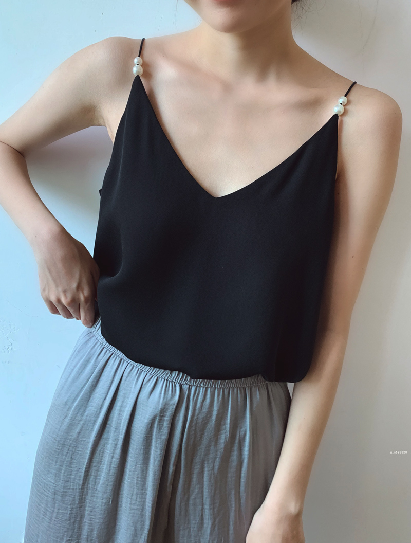 Women Black Chiffon Top Sleeveless V-Neck Summer Chiffon Tank Tops ...