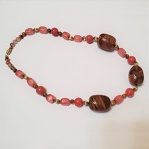 Vintage Glass Bead Necklace, Chunky Pink Gold Brown Beads image 6