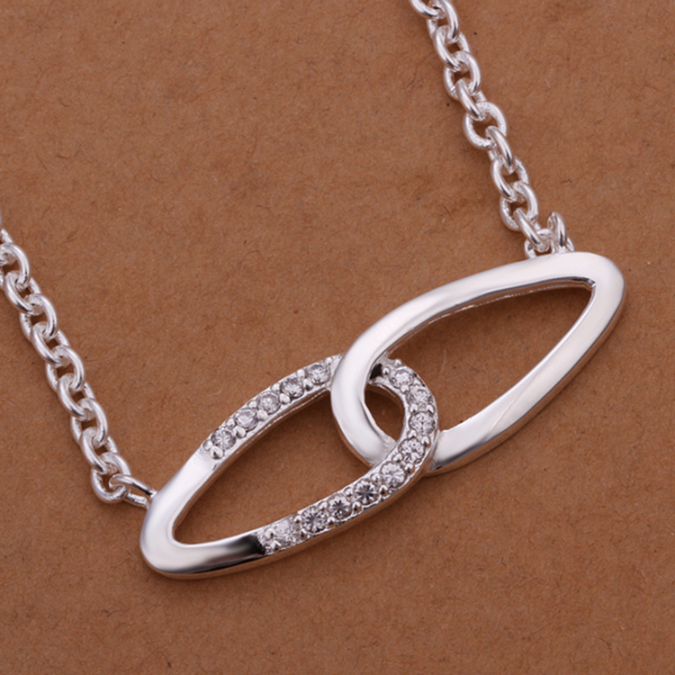 Double Link Pendant Necklace 925 Sterling Silver - Necklaces & Pendants