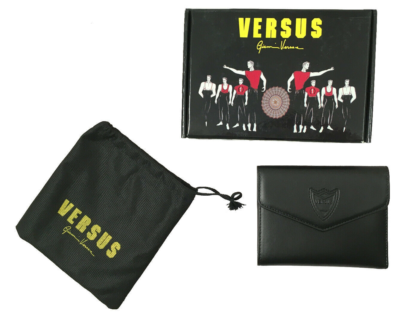 NEW IN BOX Vintage 90's Gianni Versace Versus Card Case Wallet!   Black Leather - $179.99