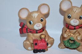 Vtg Homco Ceramic Christmas Mice Figurines 5210 Mouse Train Wreath Candy Cane - $14.98
