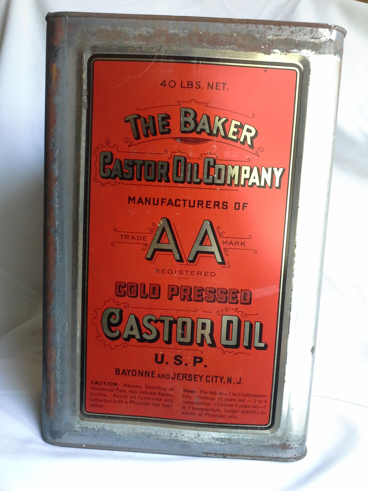 Vintage Baker Castor Oil Company Empty 40 lb Tin - Tins