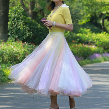 Rainbow Color Tulle Skirt Holiday Outfit Women Rainbow Stripe Tulle Maxi Skirt  image 1