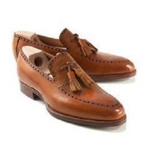 New Handmade Pure Leather Stylish Loafer Tassel Tan Shoes For Men's, men shoes