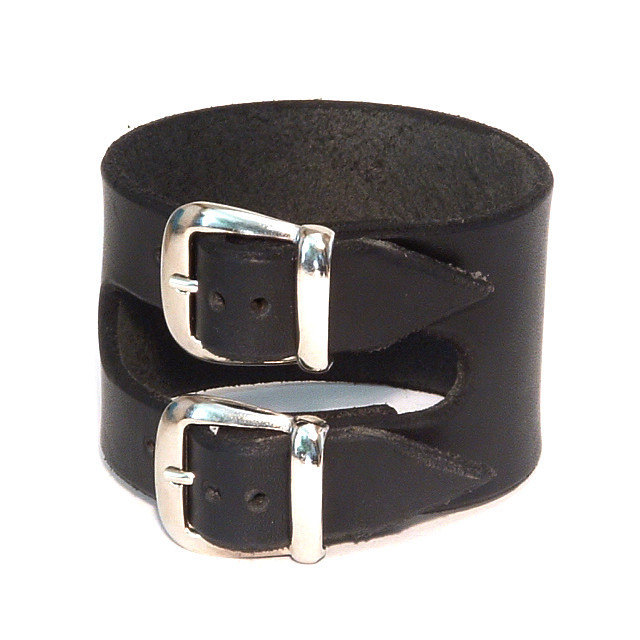 Double buckle thick leather wristband