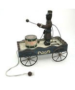 Folk Art Pull Toy Drummer on Wagon Reproduction Decorative Only - $13.16