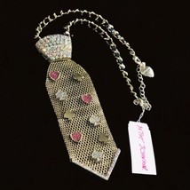betsey johnson tie necklace AB Rhinestone Gold Tone Mesh Paved Crystal Up To 18” - $124.99