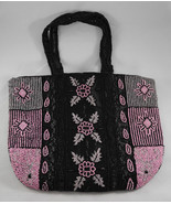 Vintage Beaded Black Pink White Handbag Purse  - $49.95