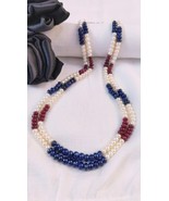 Sapphire, Ruby and Pearl Beads Necklace, Layered Multi Gemstones Necklace - $170.00+