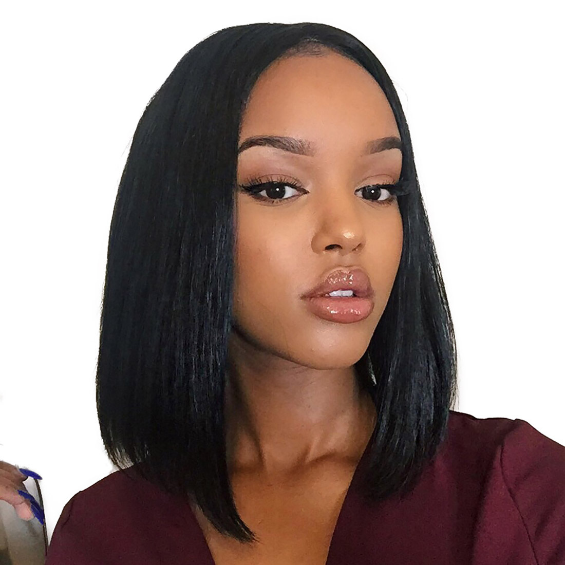 Human Hair Lace Front Wigs for Women Middle Part Short Bob U Part Wig ...