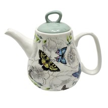 Butterfly Tall Teapot Ceramic 11.5" High Kitchen Shape Sage Green Butterflies