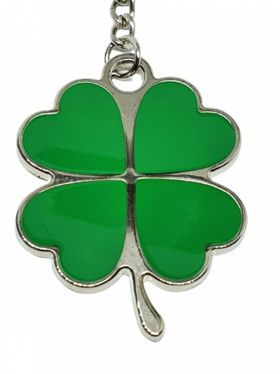 Large Green Shamrock Lucky Enamel Four Leaf Clover Keyring Luck Of The Irish 