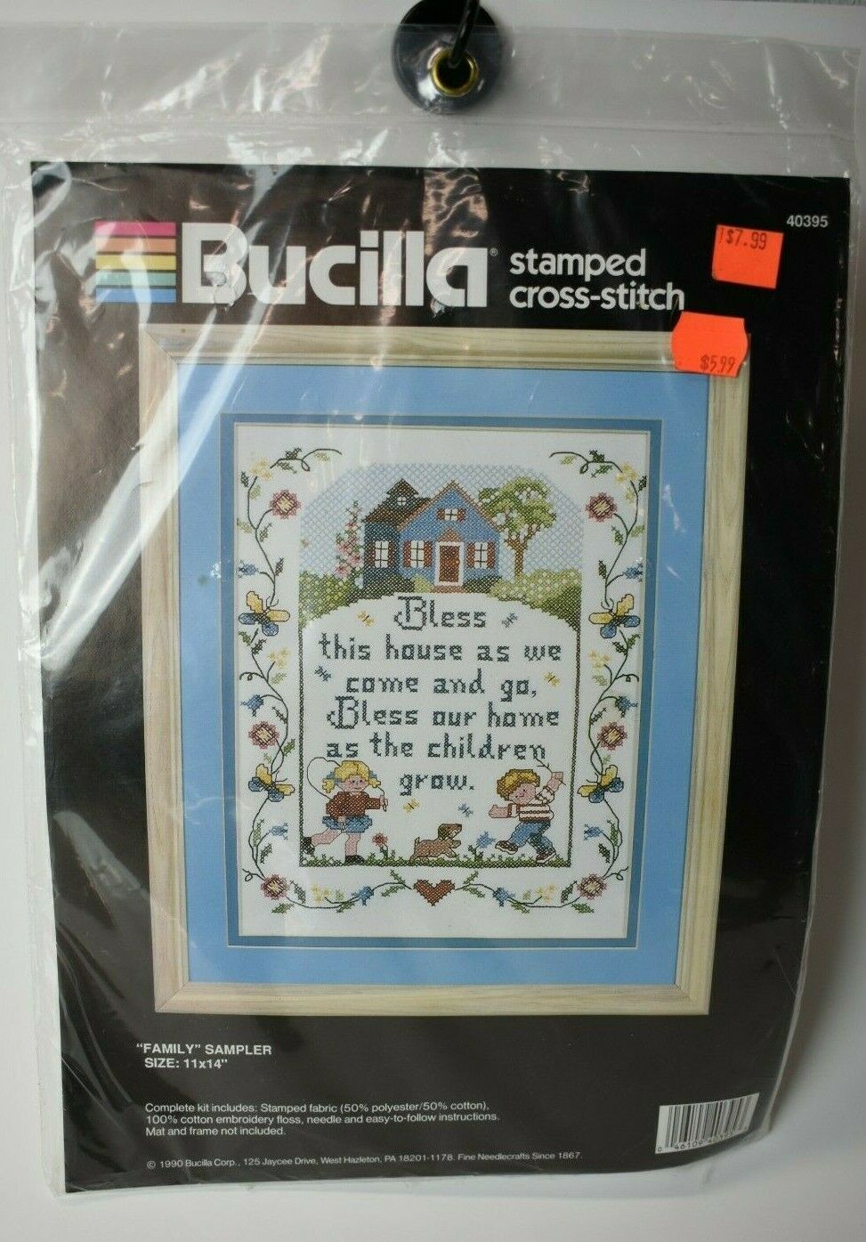 Primary image for Bucilla Stamped Cross Stitch Kit Family Sampler Bless this House 11x14 40395
