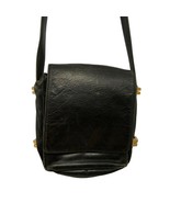 PERLINA NY Black Calf Leather Shoulder Flap Bag Crossbody Handbag Purse GHW Gold - $5.93