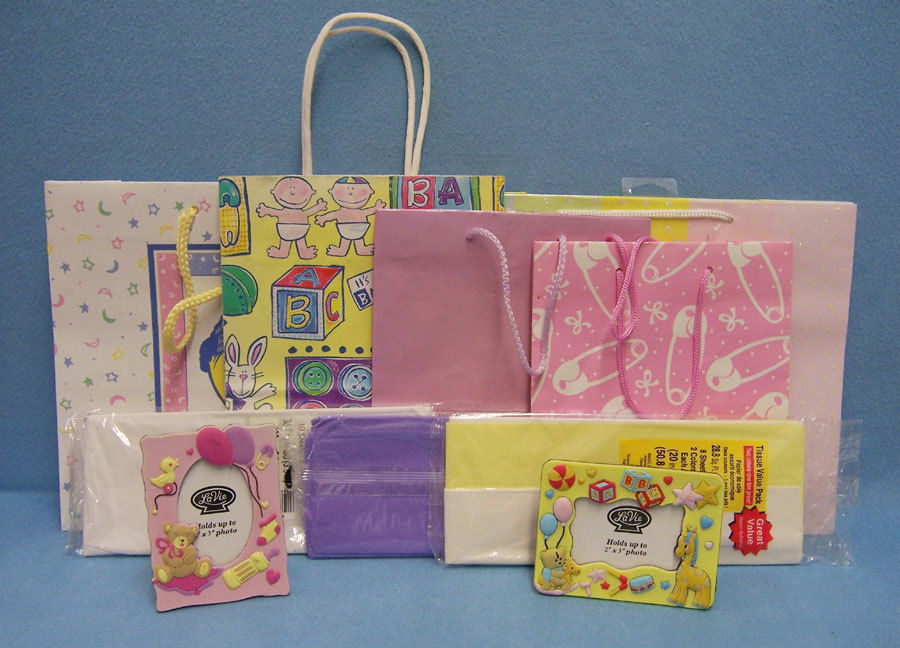 Lot of 10 items Gift Bags, Picture Frames, Tissue Paper New Baby - $13.16