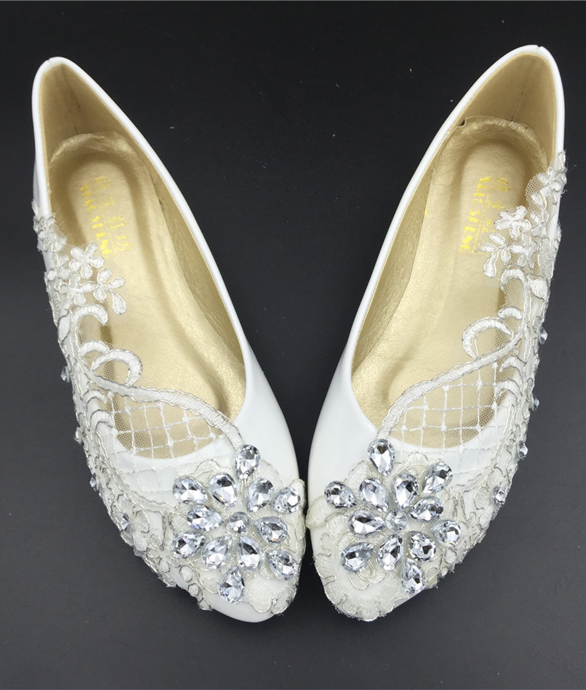 Ivory White Lace up Wedding/Bridal Ballet Flats Shoes Size 4,5,6,7,8,9,10,11