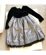 Girl&#39;s PERFECTLY DRESSED Black Velvet &amp; Silver Holiday Party Sunday Dres... - $15.95