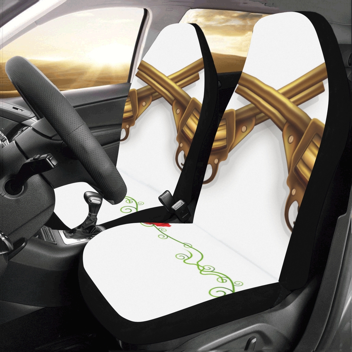 Pistol Gun Firearms Rifle Flower Universal Fit Auto Drive Car Seat