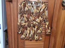 Christopher &amp; Banks Brown Print Double Breasted 3/4 Sleeve Stretch Top B... - $9.99