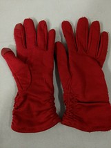 Lands&#39; End Womens Cashtouch Ruched EZ Touch Glove Large, Rich Red, Pilling! - $12.11