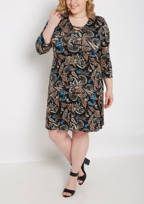 NWT Size 1x,2x,3x rue21 Black Boho Surplice V-neck Skater Dress