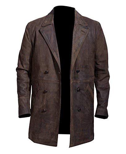 Ninth Doctor Who Christopher Eccleston Double Breasted Brown Leather Jacket Coat