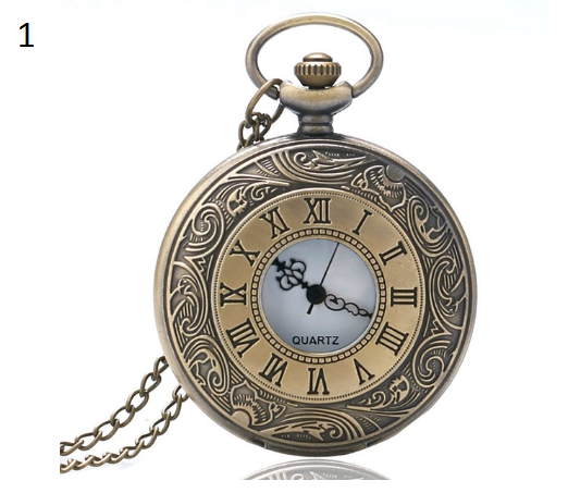 Fashion Black Retro Bronze Roman Dial Quartz Vintage Antique Pocket Watch