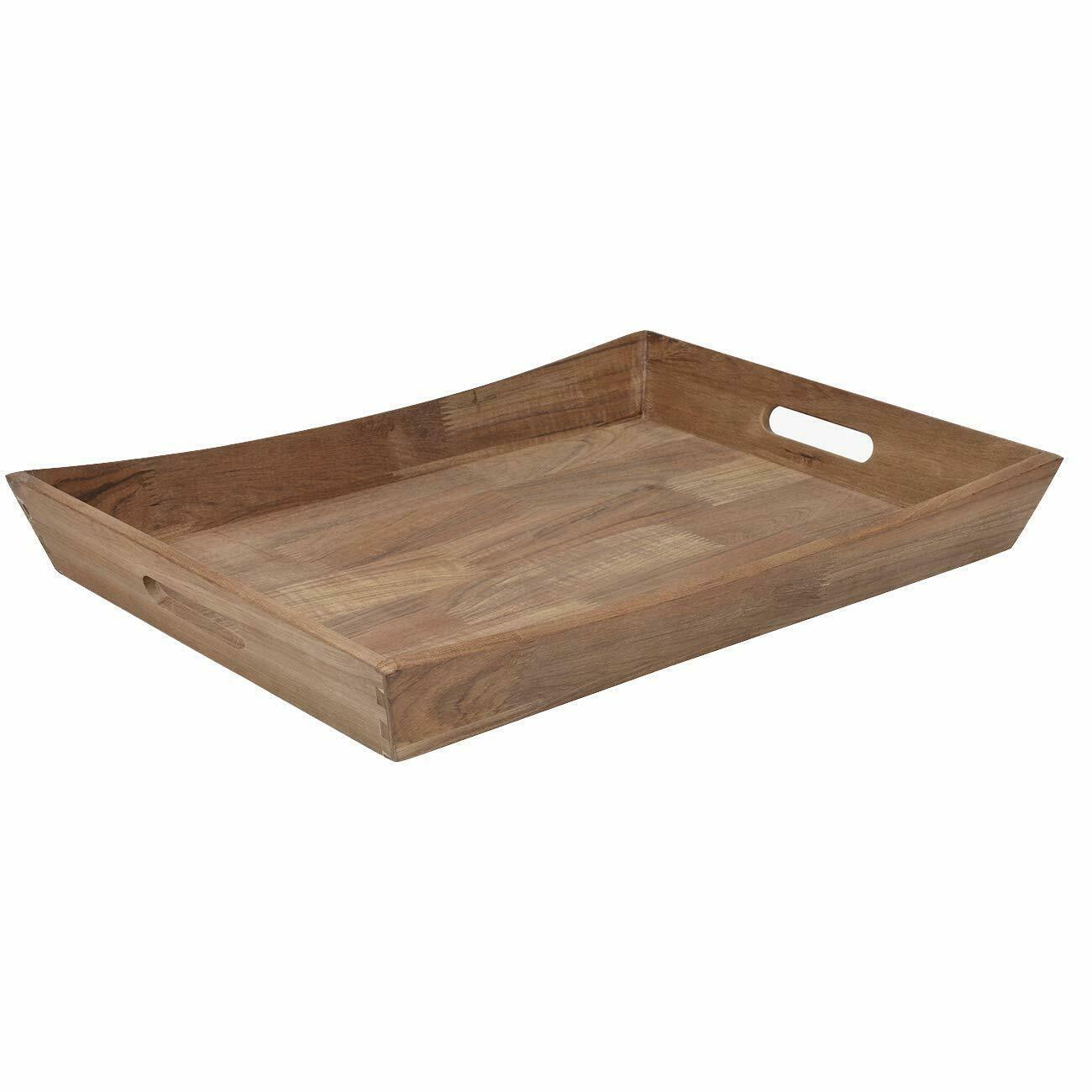 22”x16” Extra Large Curved Wooden Tray Ottoman Tray With Handle FSC ...