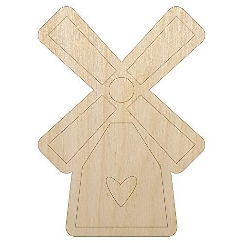 Windmill with Heart Netherlands Holland Unfinished Wood Shape Piece Cutout for D