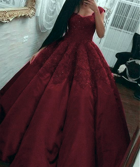 v neck satin ball gown