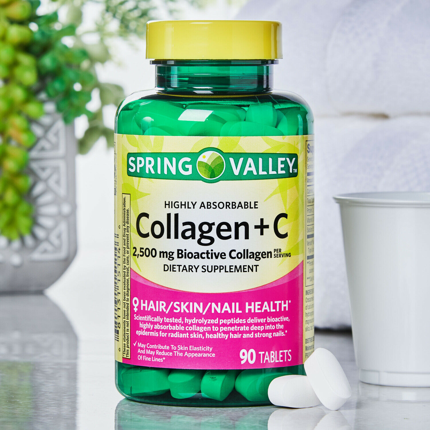 Spring Valley Collagen + Vitamin C Tablets, 2500 Mg, 90 Count