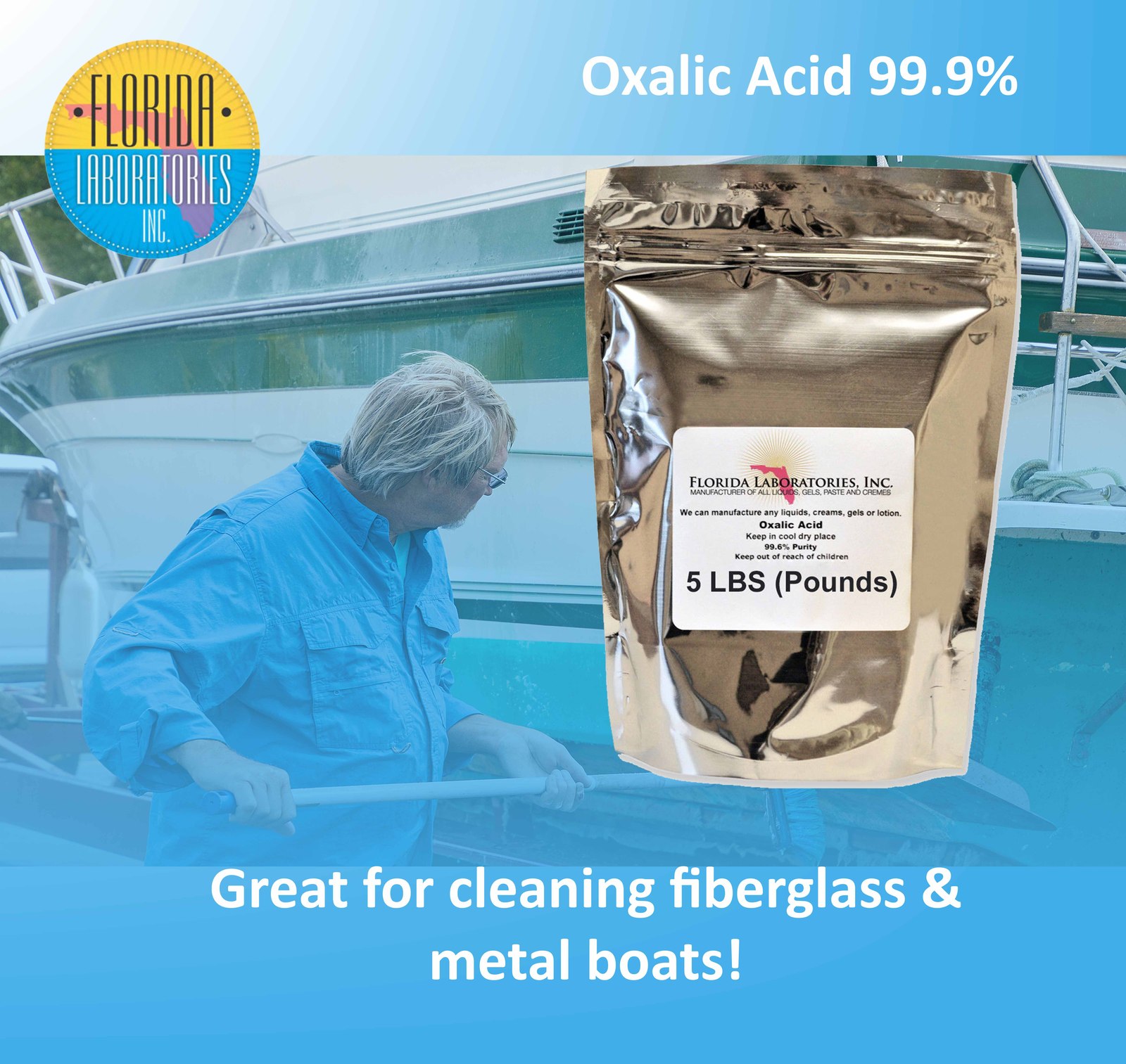 OXALIC ACID 99.6 Pure, 5 Lbs, Rust Remover, Wood Bleach, Boat Cleaner