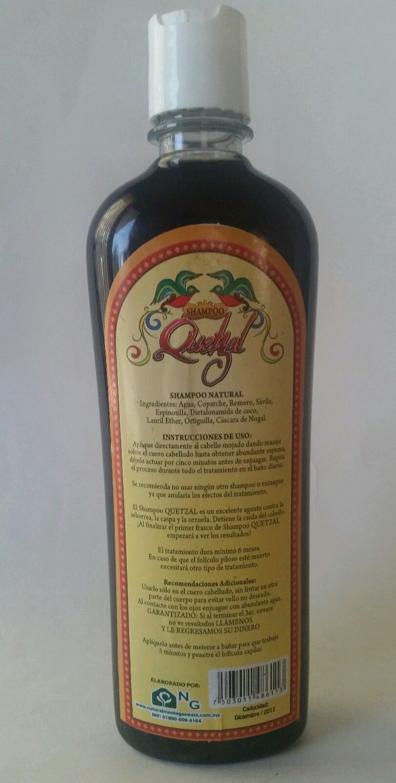 Shampoo Quetzal Helps in the regrowth of hair, Auxiliar en la caida del