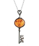 18&quot; Sterling Silver 925 Amber Brown Gemstone Love Key Pendant Necklace NWT - $12.99