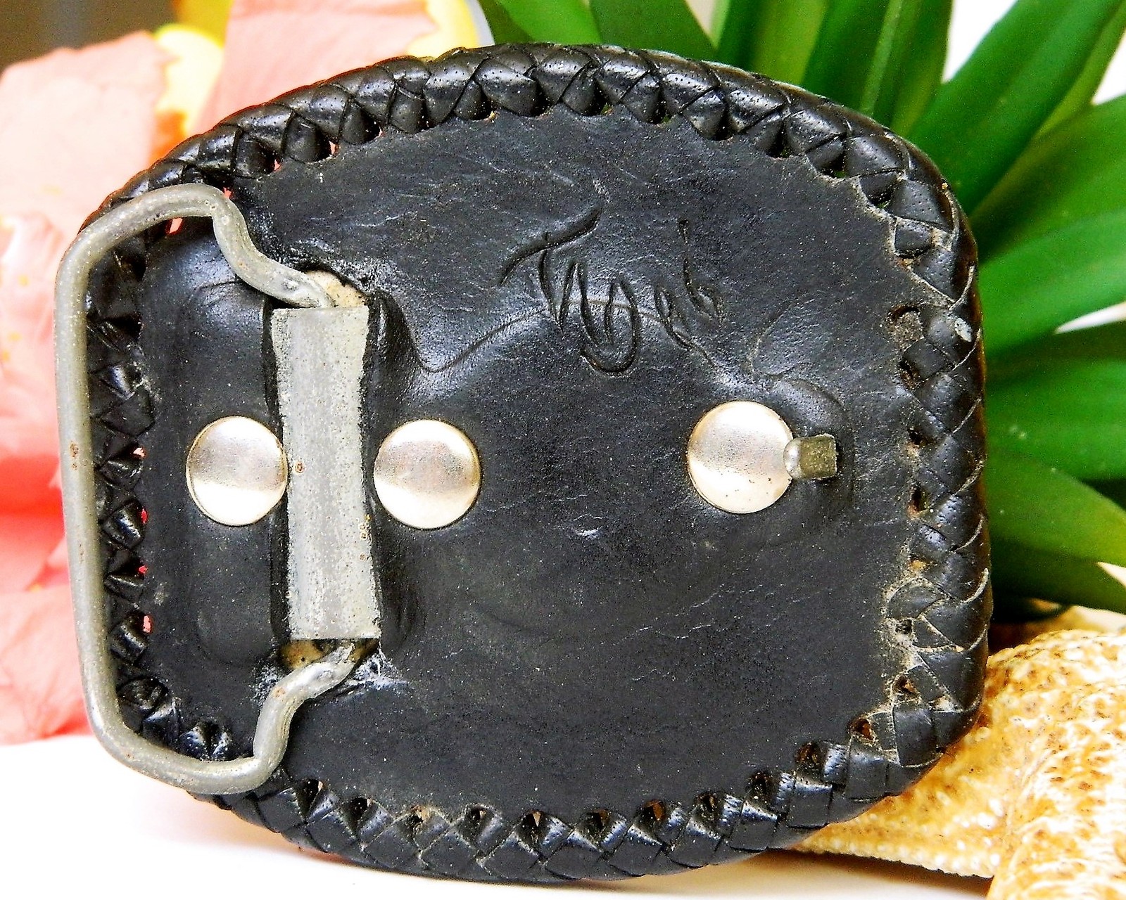 Vintage Snakeskin Snake Skin Leather Backing Belt Buckle 1986 Signed ...