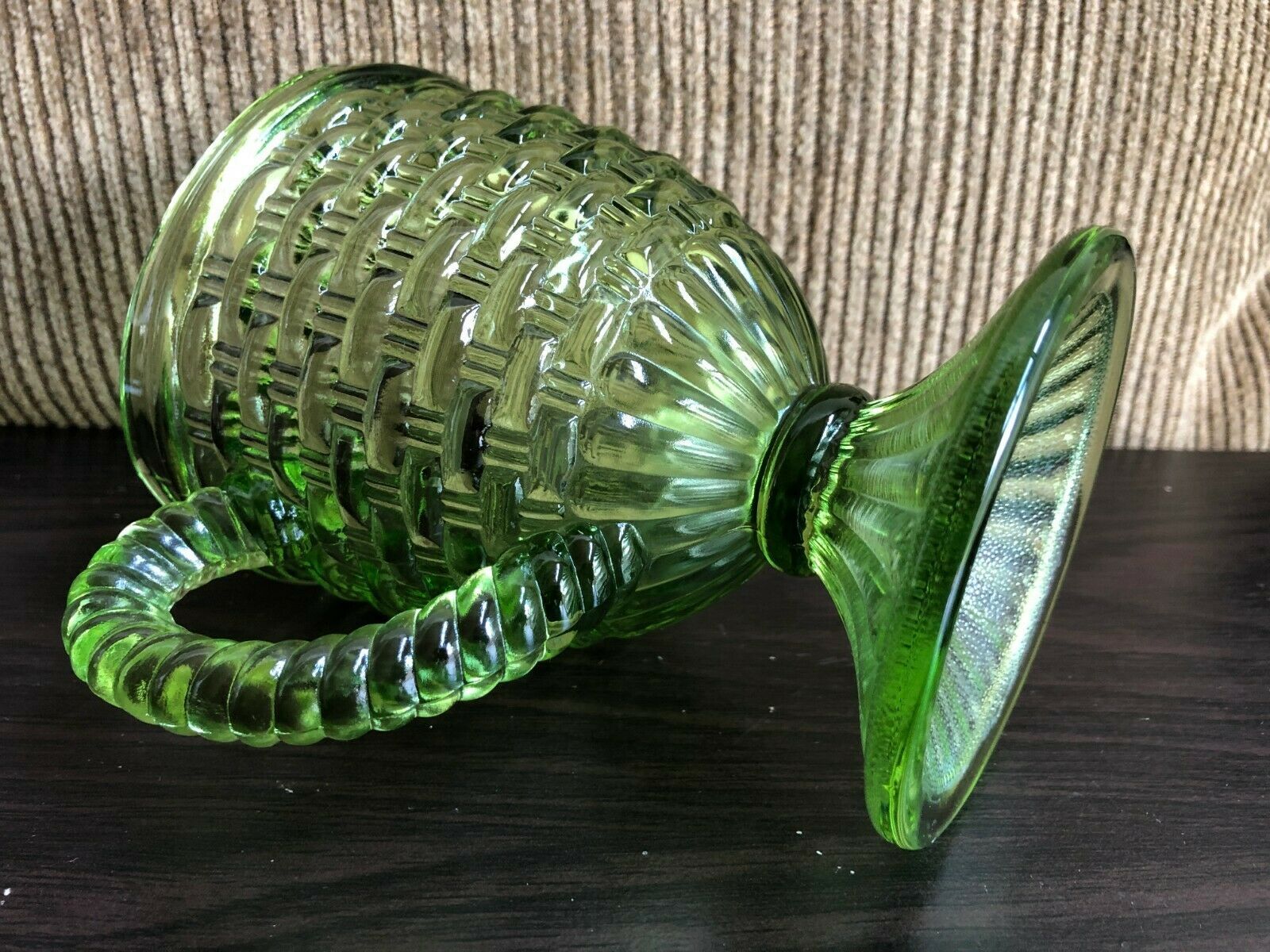 Vintage Imperial Glass Ohio Green Basket Weave Pattern Creamer/Pitcher 51545 Other