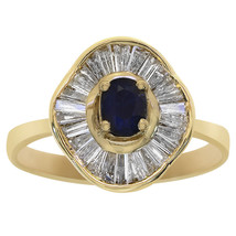 0.40 Carat Oval Cut Sapphire with 0.75 Carat Diamonds Vintage Ring 14K Yellow Go - $721.71