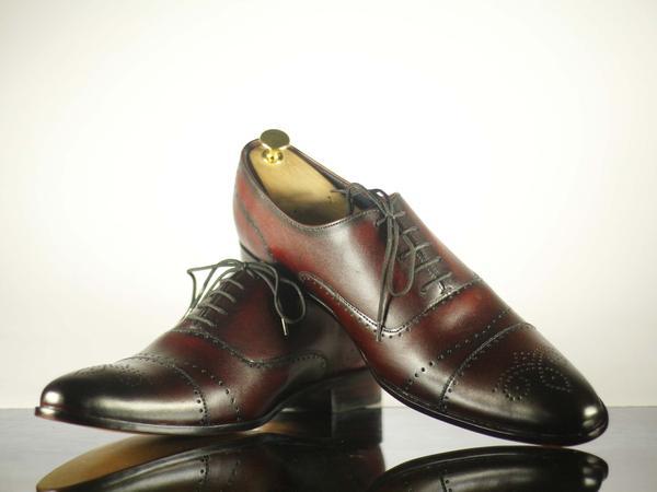 Handmade Mens Brown Leather Cap Toe Brogue Lace Up Shoes, Men Dress Formal Shoes