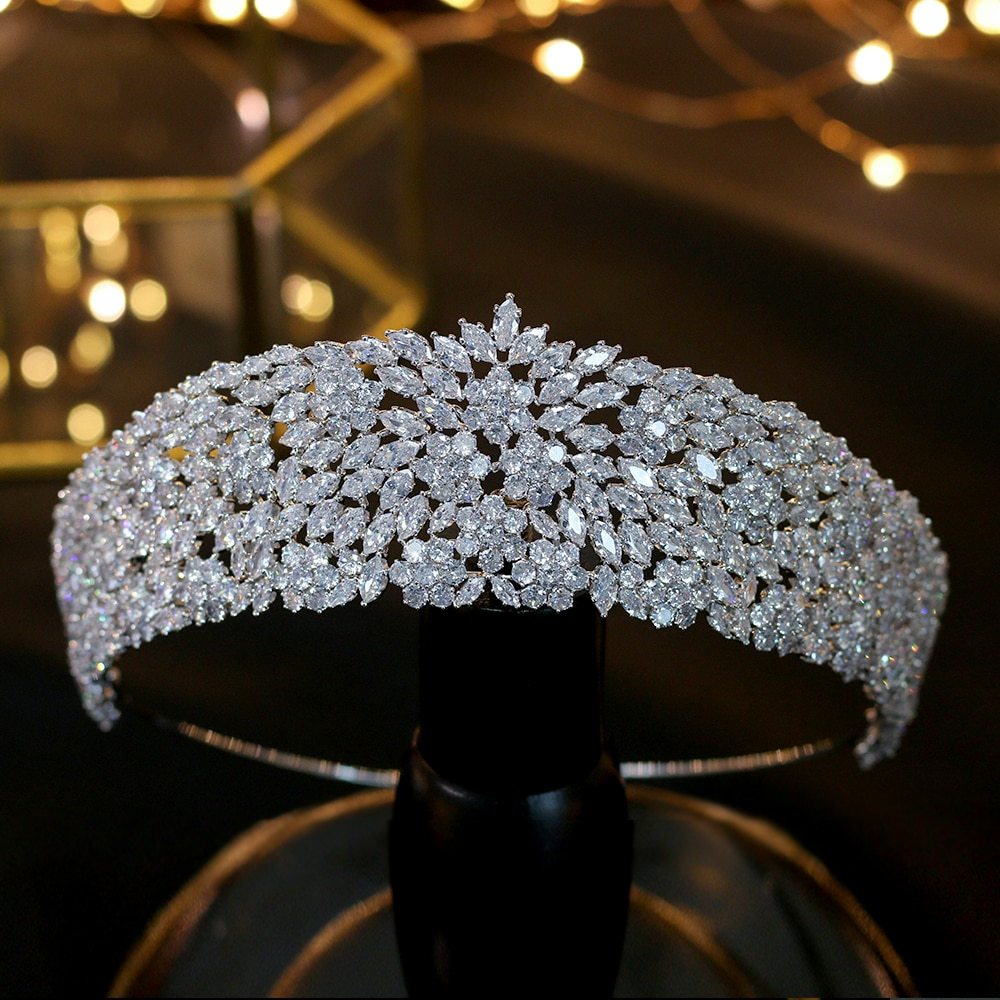 Queen Tiaras Big Crowns Fashion Water Droplet Zirconia Cube Bride Cz Zircon Hea