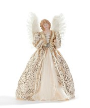 Stunning Angel Tree Topper 16" Porcelain Face w Gems & Sequins & Feathery Wings