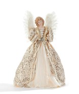 Stunning Angel Tree Topper 16&quot; Porcelain Face w Gems &amp; Sequins &amp; Feather... - $84.24