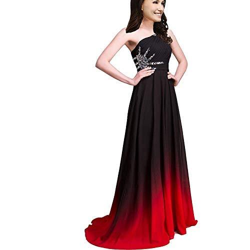 Kivary Plus Size Beaded One Shoulder Long Ombre Prom Evening Dresses Black Red 2