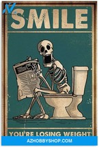 Smile Youre Losing Weight Funny Toilet Skeleton Skull Newspaper Canvas And Poste - $49.99