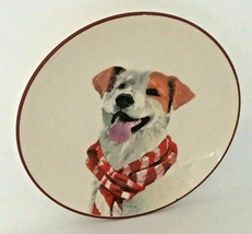 Terrier Dog Puppy Scarf Bistro Plate Sleigh Bells Realistic 7&quot; Tan White... - $24.74