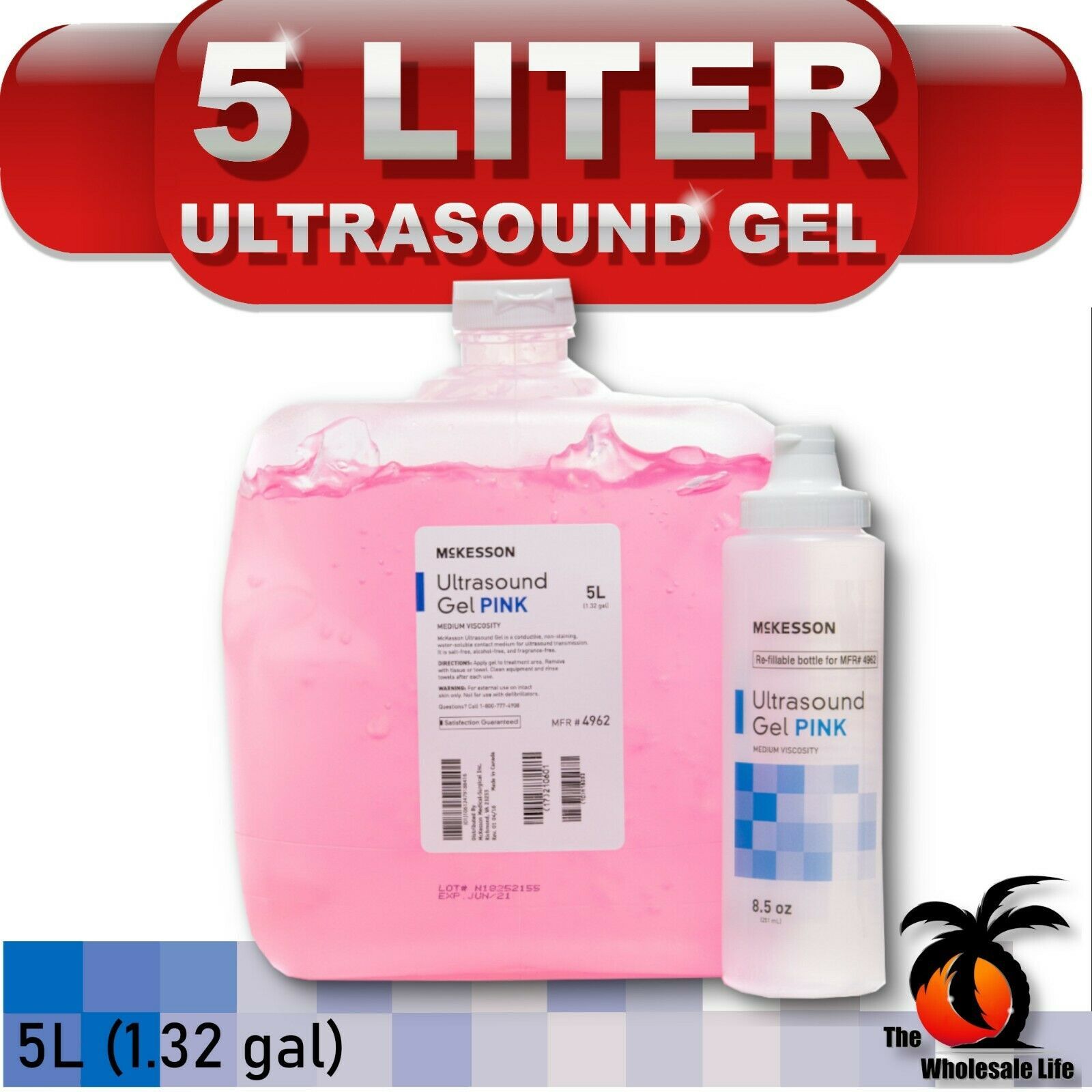 Ultrasound Transmission Gel 5 Liter Cubitainer Pink Medium Viscosity Other Health Care